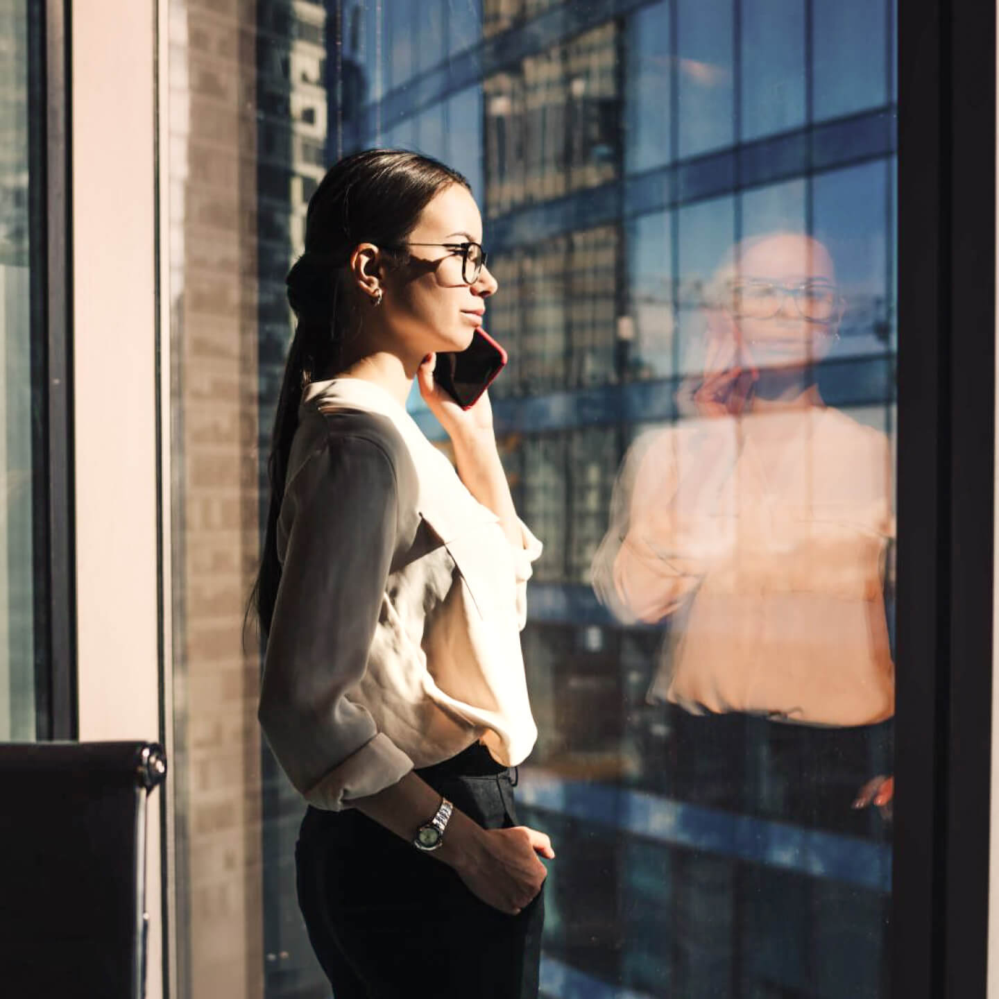 Woman staring out window